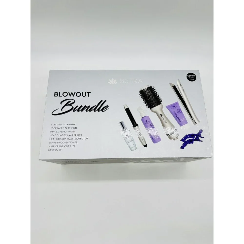SUTRA BEAUTY 9PC blowout bundle: brush, flat iron, wand, serum, conditioner+more